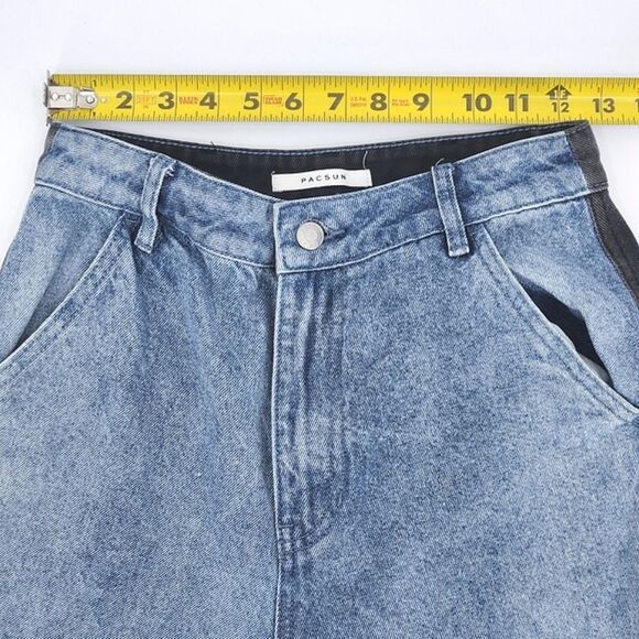 Pacsun 90s Jogger Jeans Size 26 Women Blue Black Colorblock Distressed High Rise - Picture 5 of 8